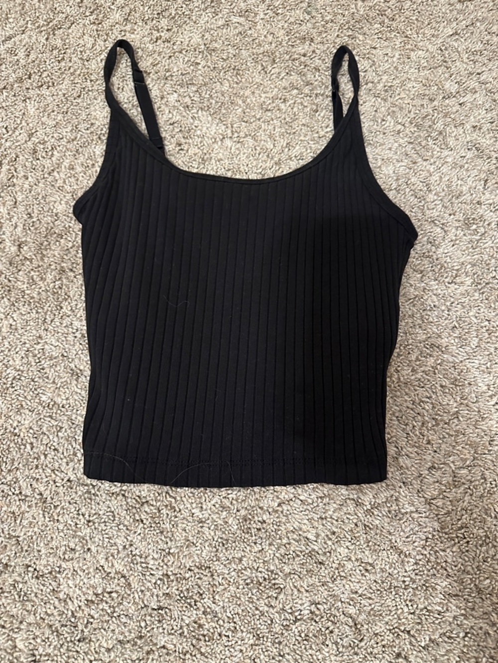 Black Ribbed Spaghetti Strap Tank Top - Women's Casual Crop